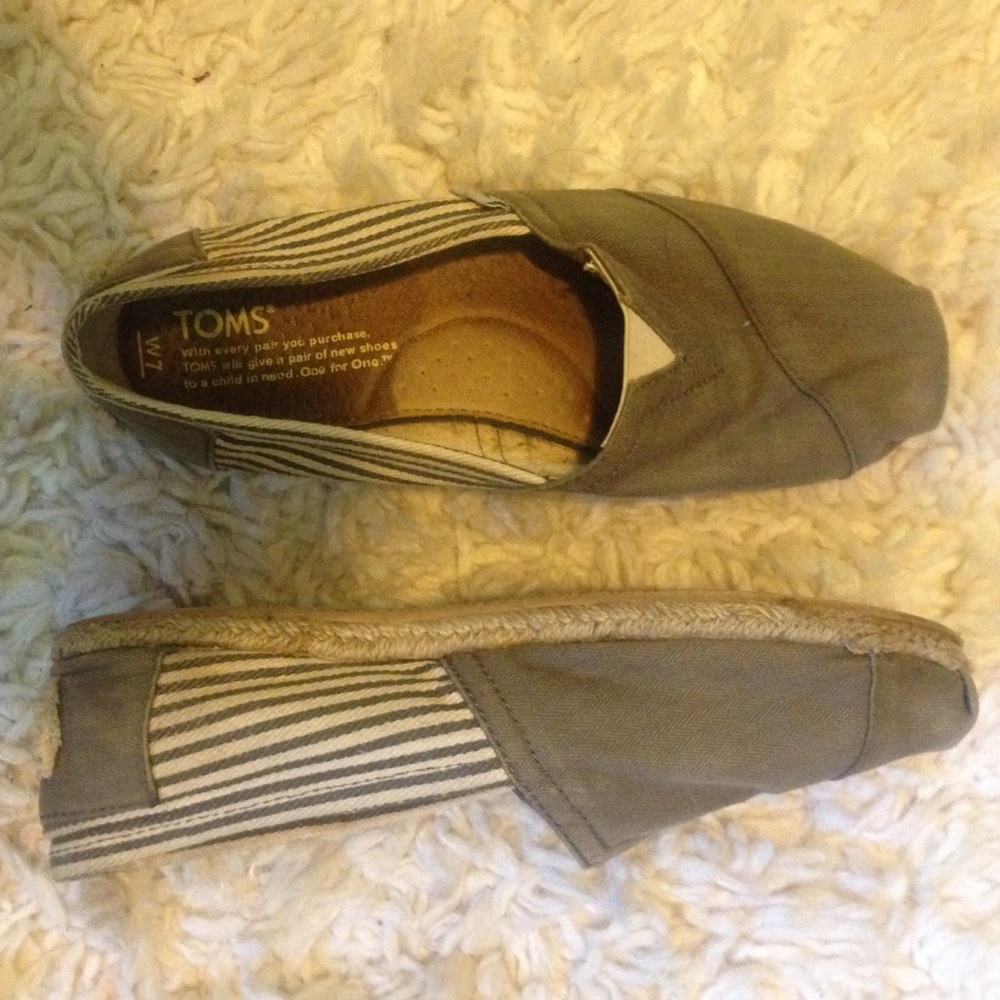 TOMS Grey Striped Classic Slip Ons