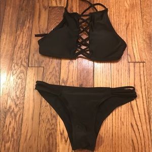 *never worn* Black strappy high neck bikini *XS/S*