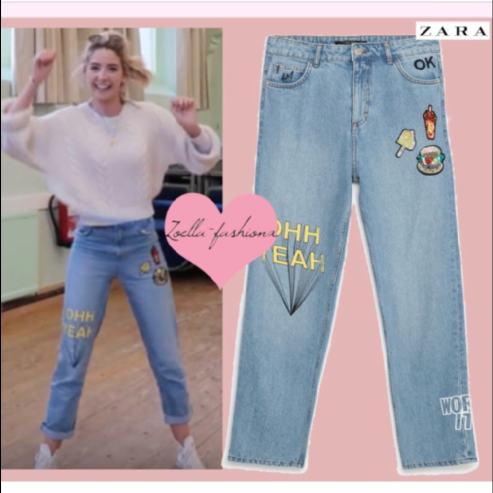 Zara I am Denim Collection Mom Fit Patch Jeans