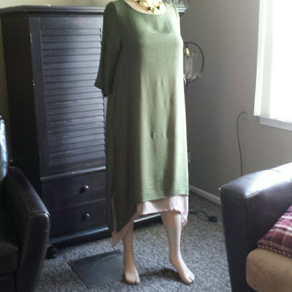 Green Long Midi Dress with Tan Lining