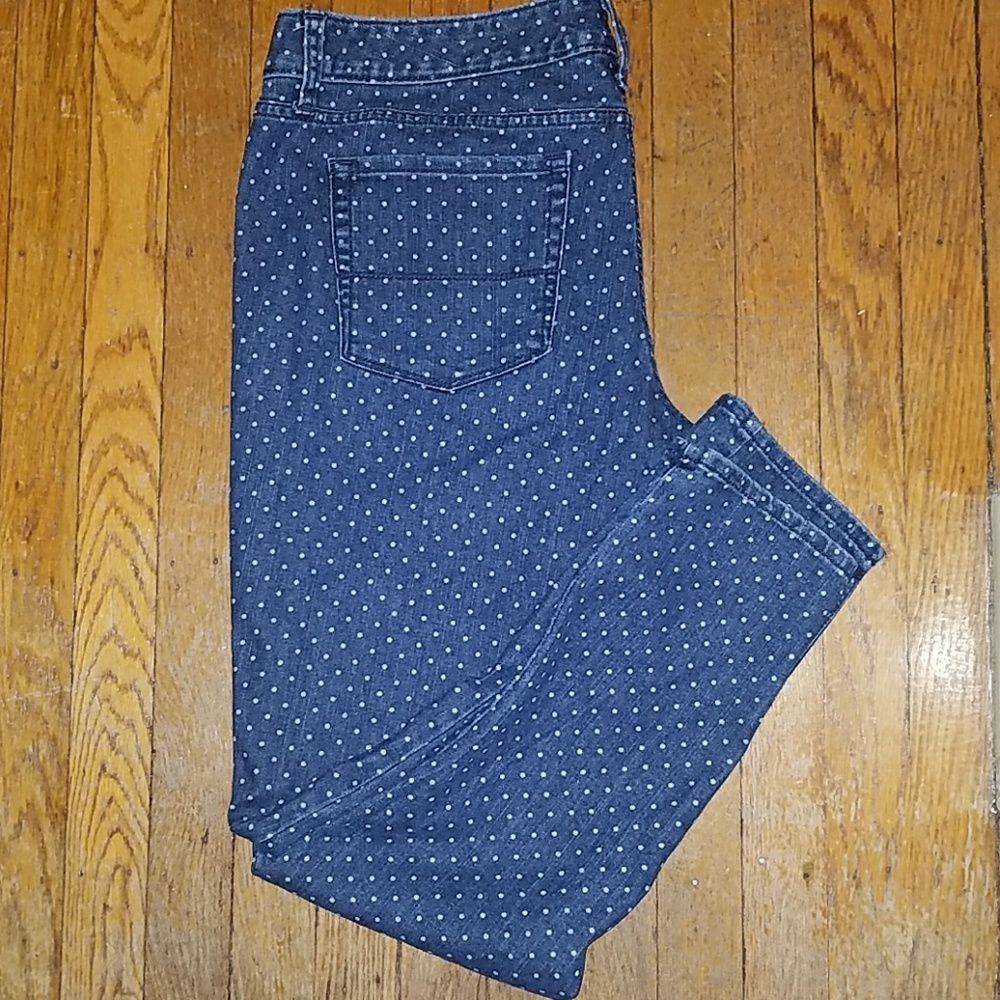 Denim polka dot ankle skinny jeans