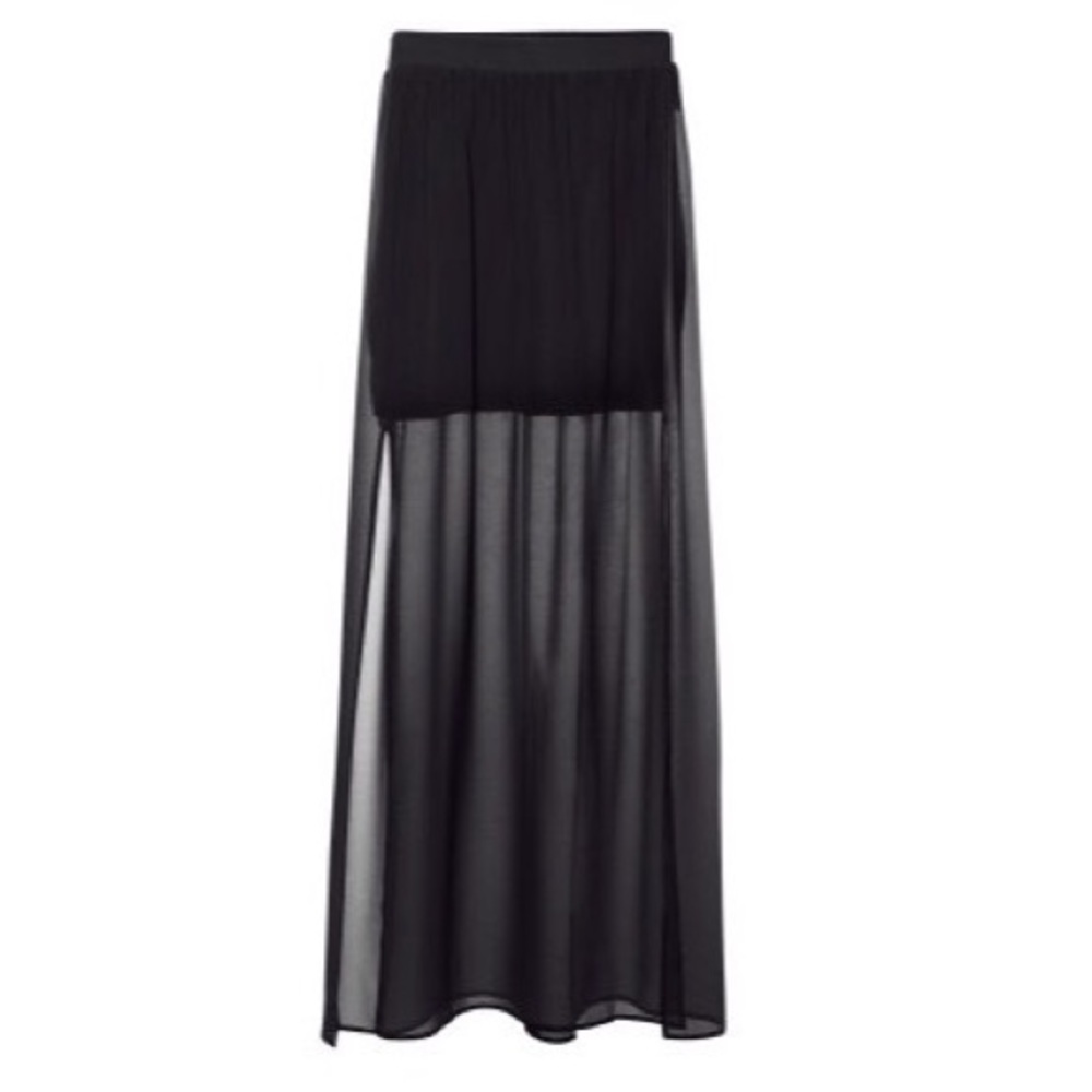 Sheer Black Maxi Skirt with Side Slits