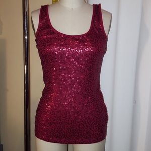 Red sequin scoop neck tank top