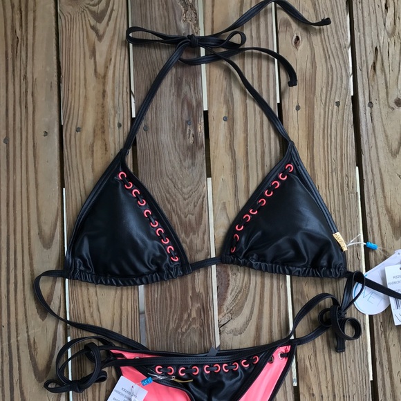 WET SWIMWEAR FAUX LEATHER STRING BIKINI - Picture 1 of 2