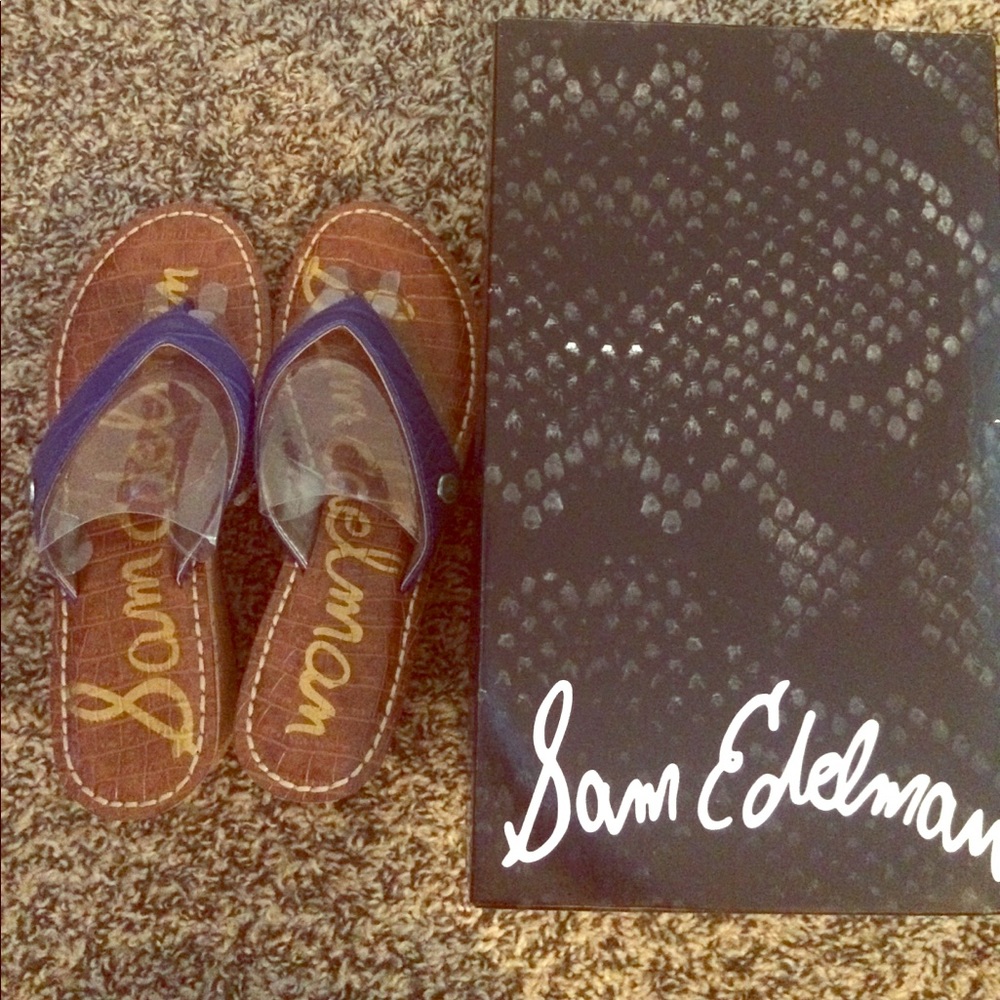 😍NIB Sam Edelman Romy Blue Croc Leather Sandals😍