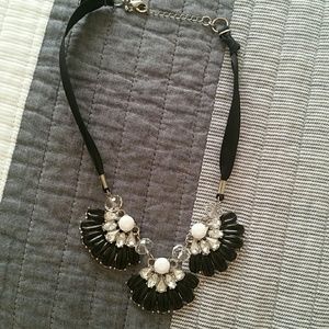Black and white statement necklace with ribbon
