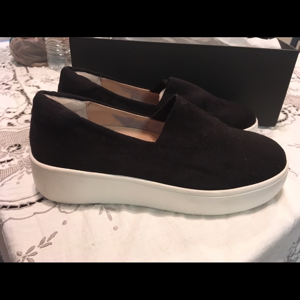 Black suede Steve Madden Hilda Platform Sneakers.