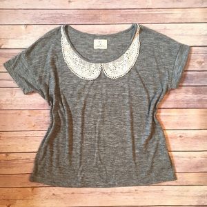 {Urban Outfitters} Cute Grey Lace Collar Tee Shirt