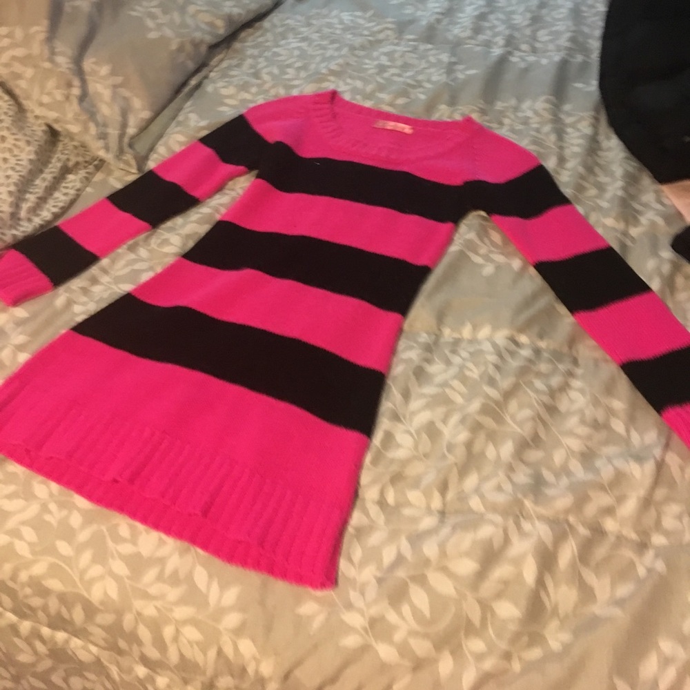 Black and pink striped sweater dress