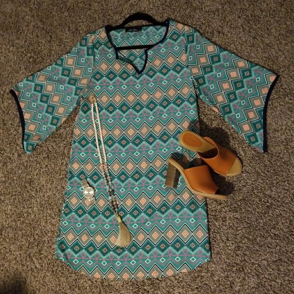 Teal patterned dress