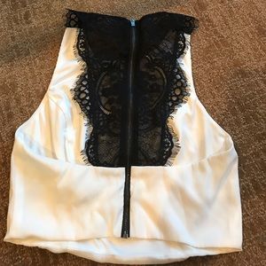 WORN ONCE white and black lace crop top, Express