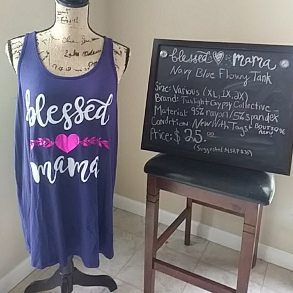 ~Blessed Mama~ navy blue flowy tank