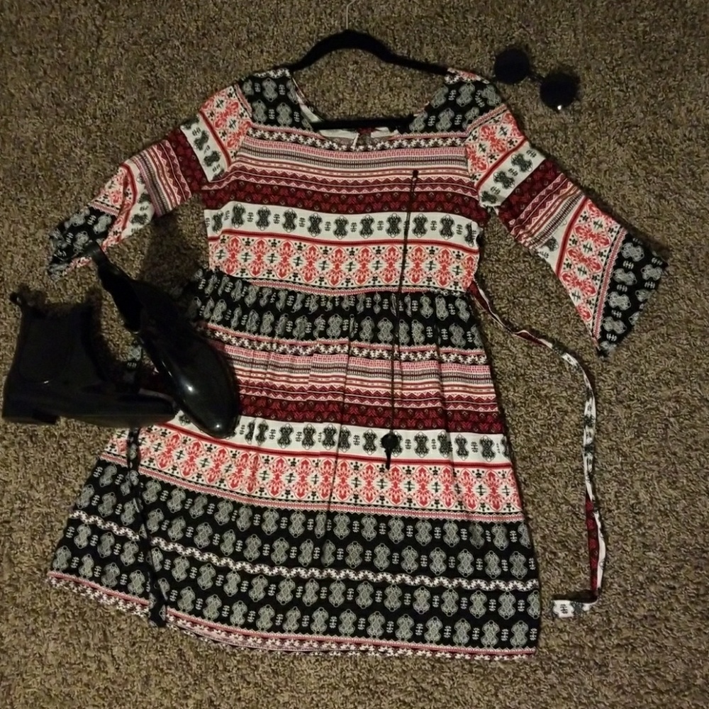 Black, red, and white dress