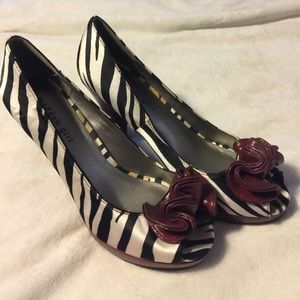 Brand New zebra and dark red peep toe heels