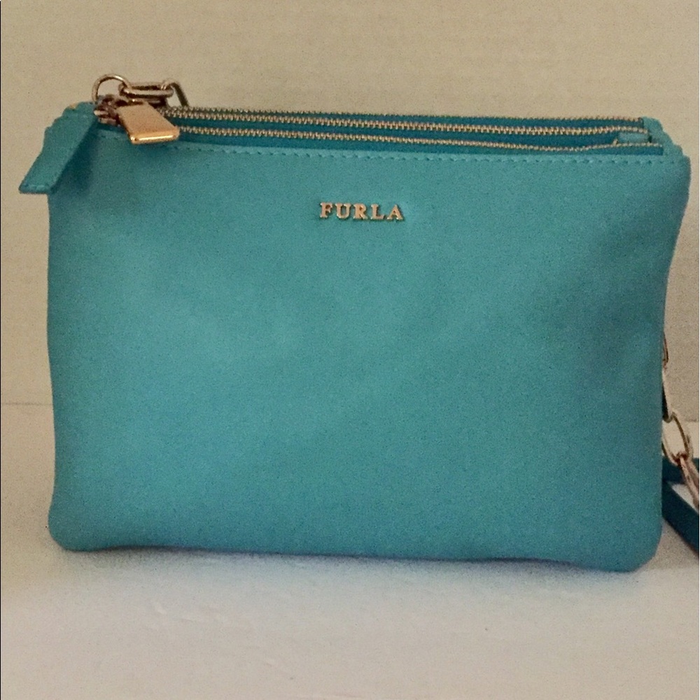 Furla cross body teal blue purse.