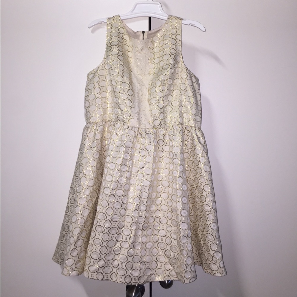 Cream and gold lace sleeveless dress
