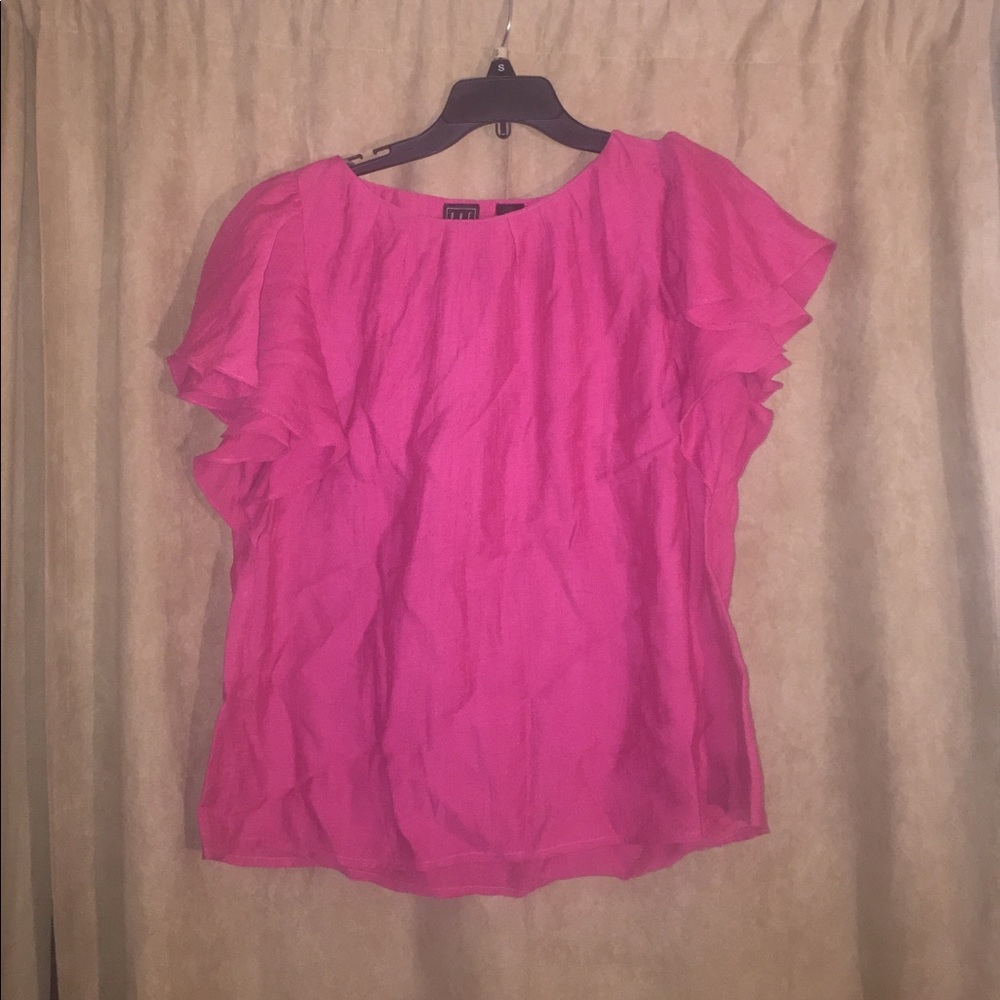 Pink Ruffle Sleeve Top by Due Per Due Size Medium
