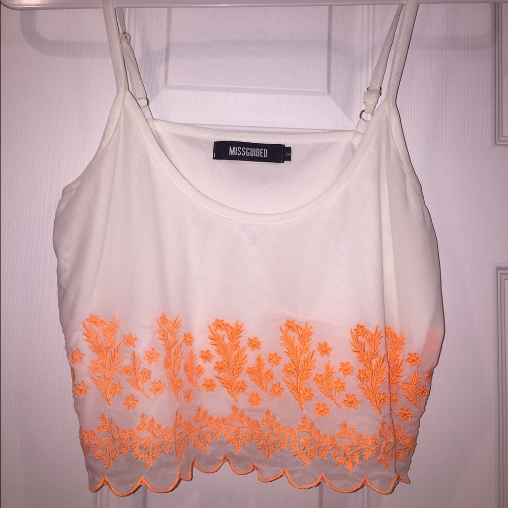 White Neon Orange Laced Crop Top from Misguided