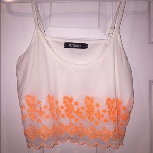 White Neon Orange Laced Crop Top from Misguided