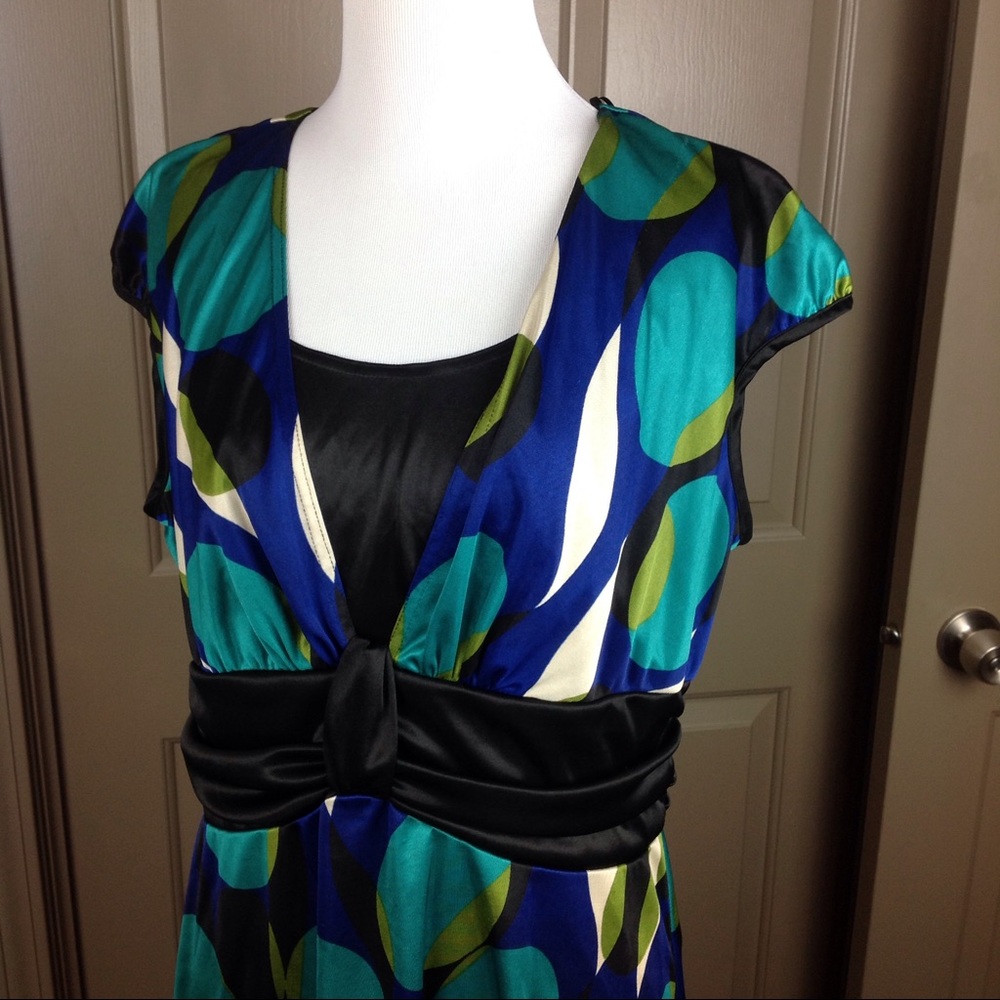R&M Richards Top 16 Green Polka Dot Cap Sleeve
