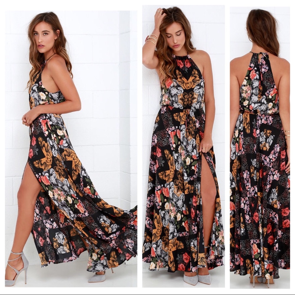 Butterfly's Ball Black Floral Print Maxi