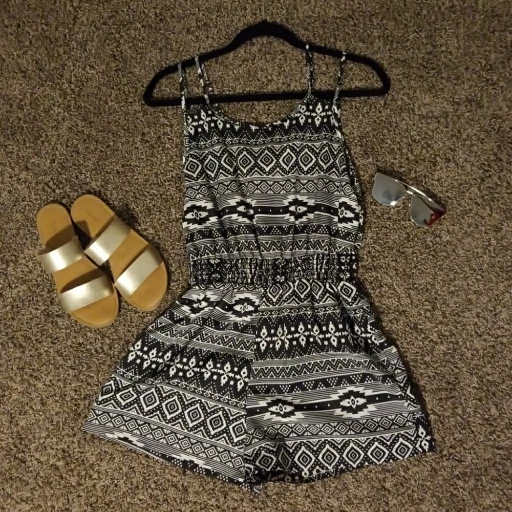 Navy blue and white romper