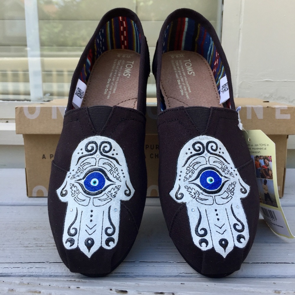Hamsa evil eye custom hand painted TOMS black