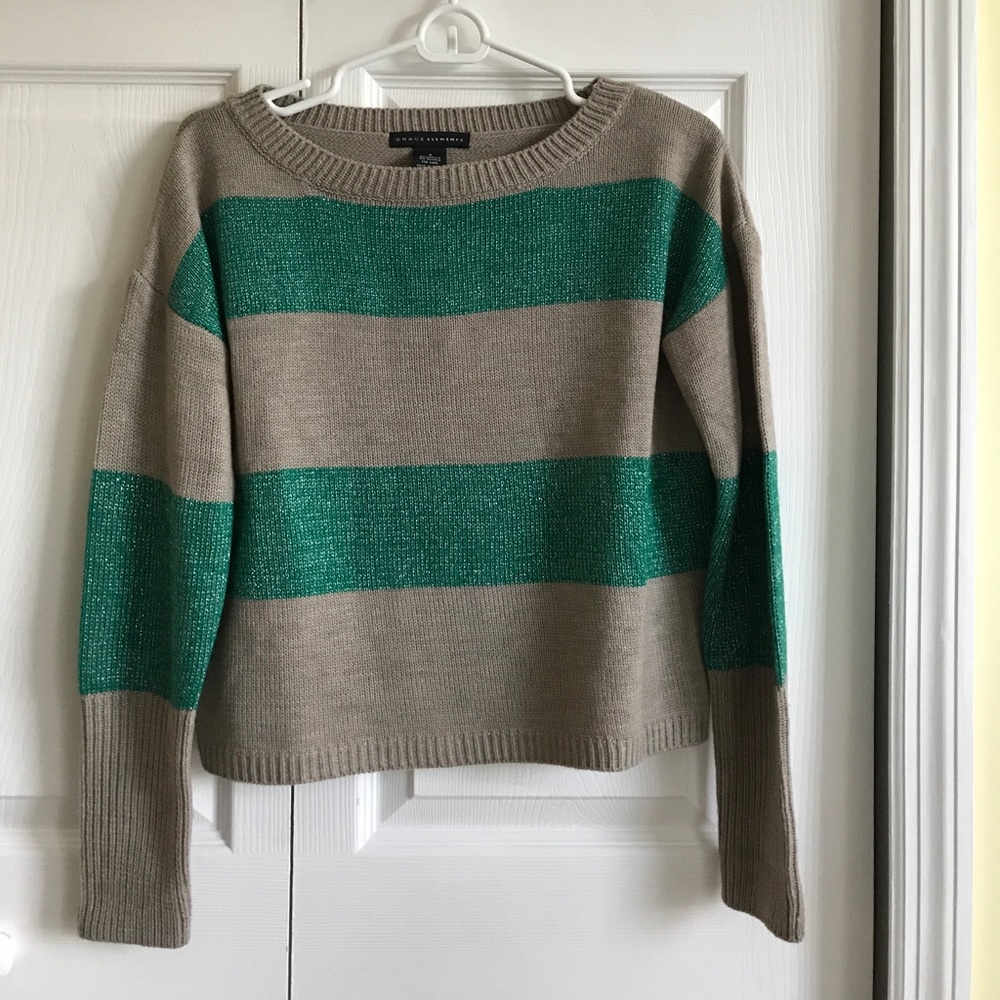 Grace Elements green striped cropped sweater