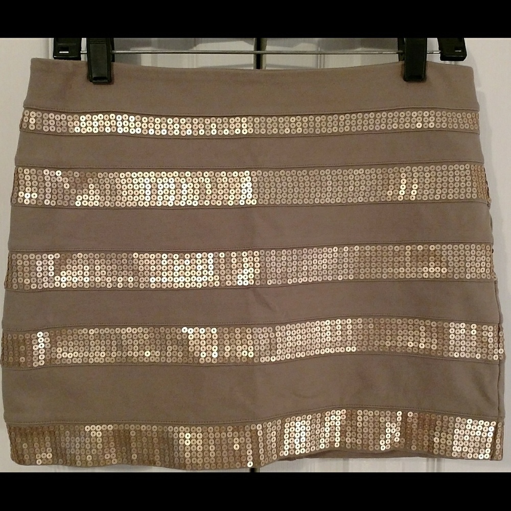 Sequin Striped Tan and Gold Express Skirt