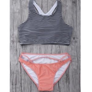 Stripped and coral bathing suit