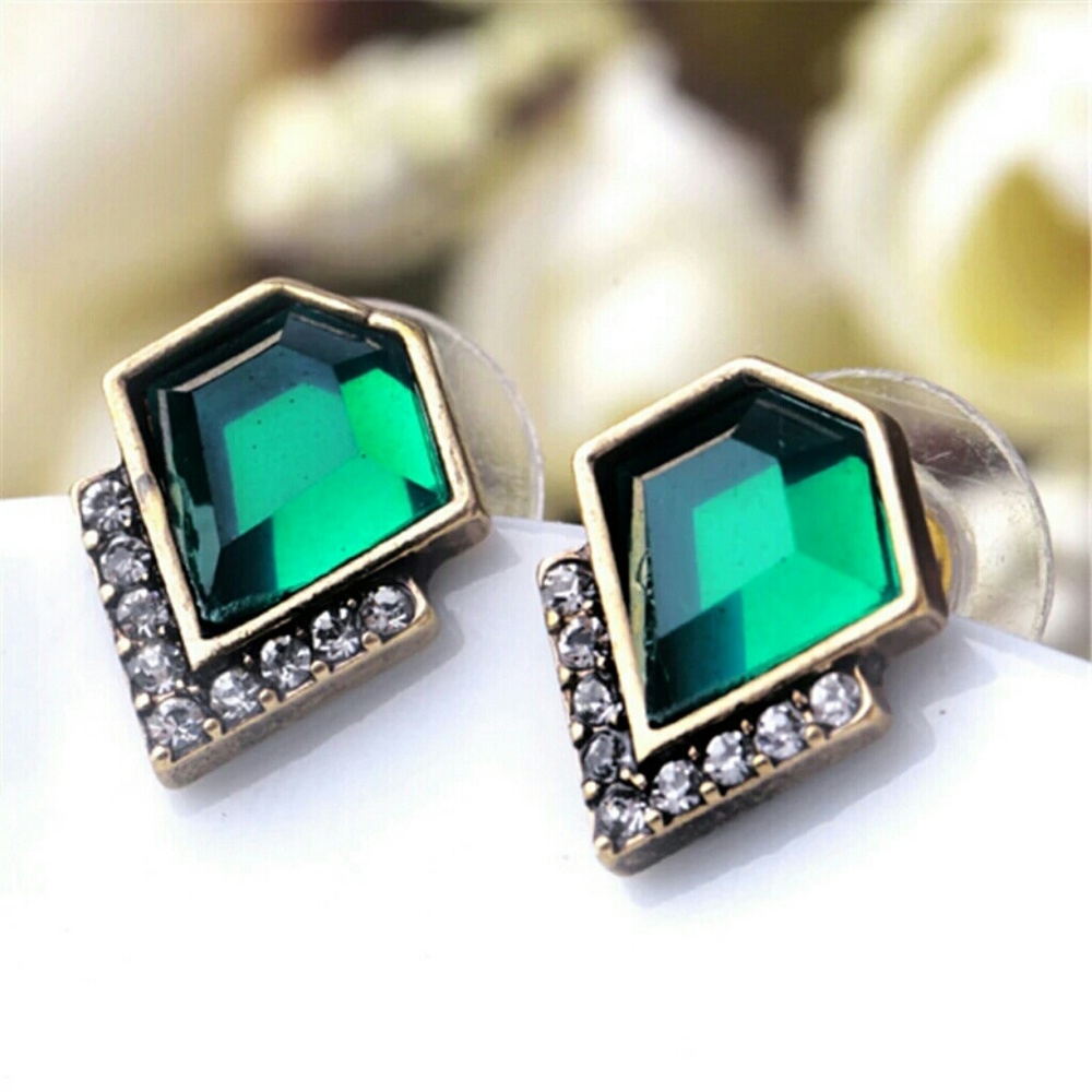 Emerald green and crystal gold stud earrings