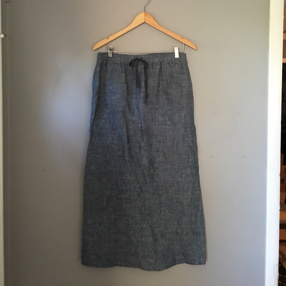 Max Studio Chambray Jean Linen Maxi Skirt