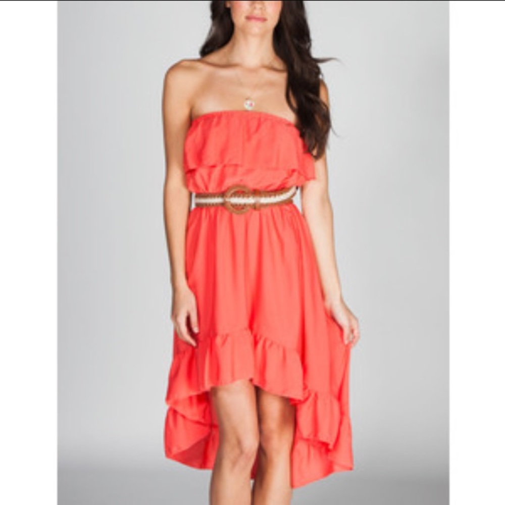 Pink strapless ruffle high low dress bundle