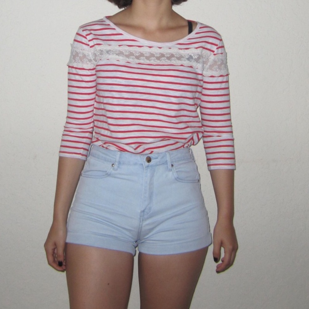 lace insert striped top
