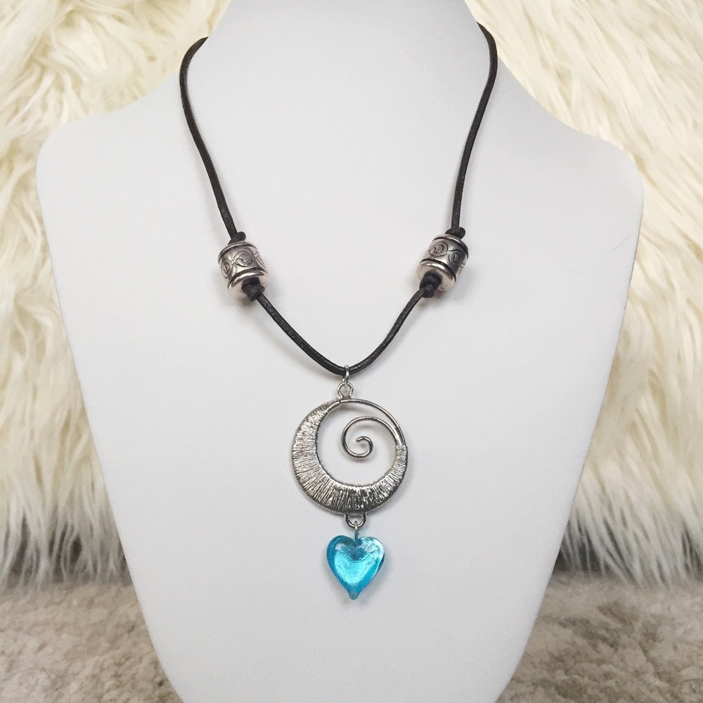 Boho handmade leather cord necklace and pendant