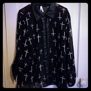 Sheer cross button down top