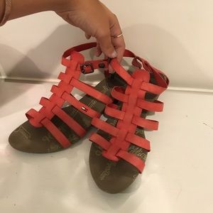 100% leather reddish orange flats