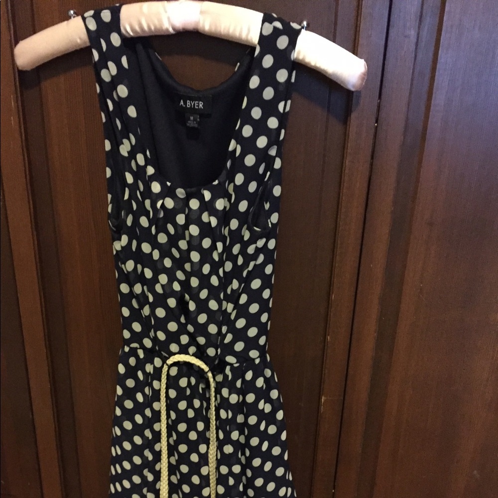 Navy White polka dot summer dress with belt
