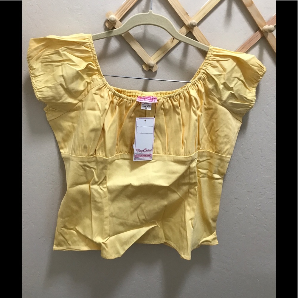 Pinup Couture Peasant Top in Pastel Yellow.