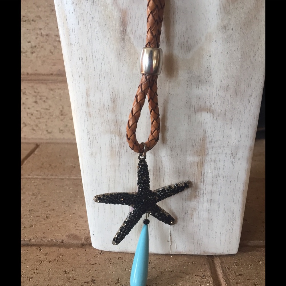 Starfish Crystal and Leather Necklace Convertible