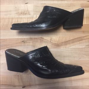 Carlos Santana tooled leather cowboy style mules