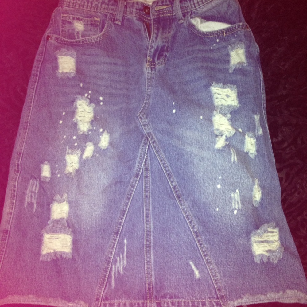 Distressed Denim Skirt