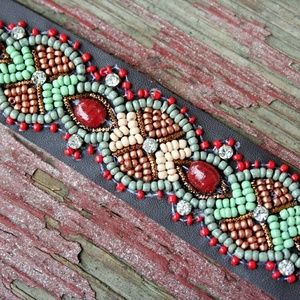 Genuine Leather Boho Beaded Cuff Bracelet