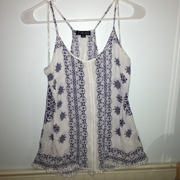 Navy and White Print Racerback Tank - Picture 1 of 5