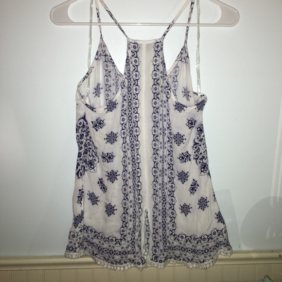 Navy and White Print Racerback Tank - Picture 2 of 5