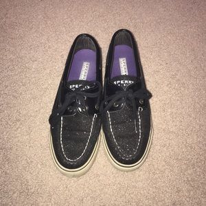 Black Glitter Sperry Top-spider Boat Shoe