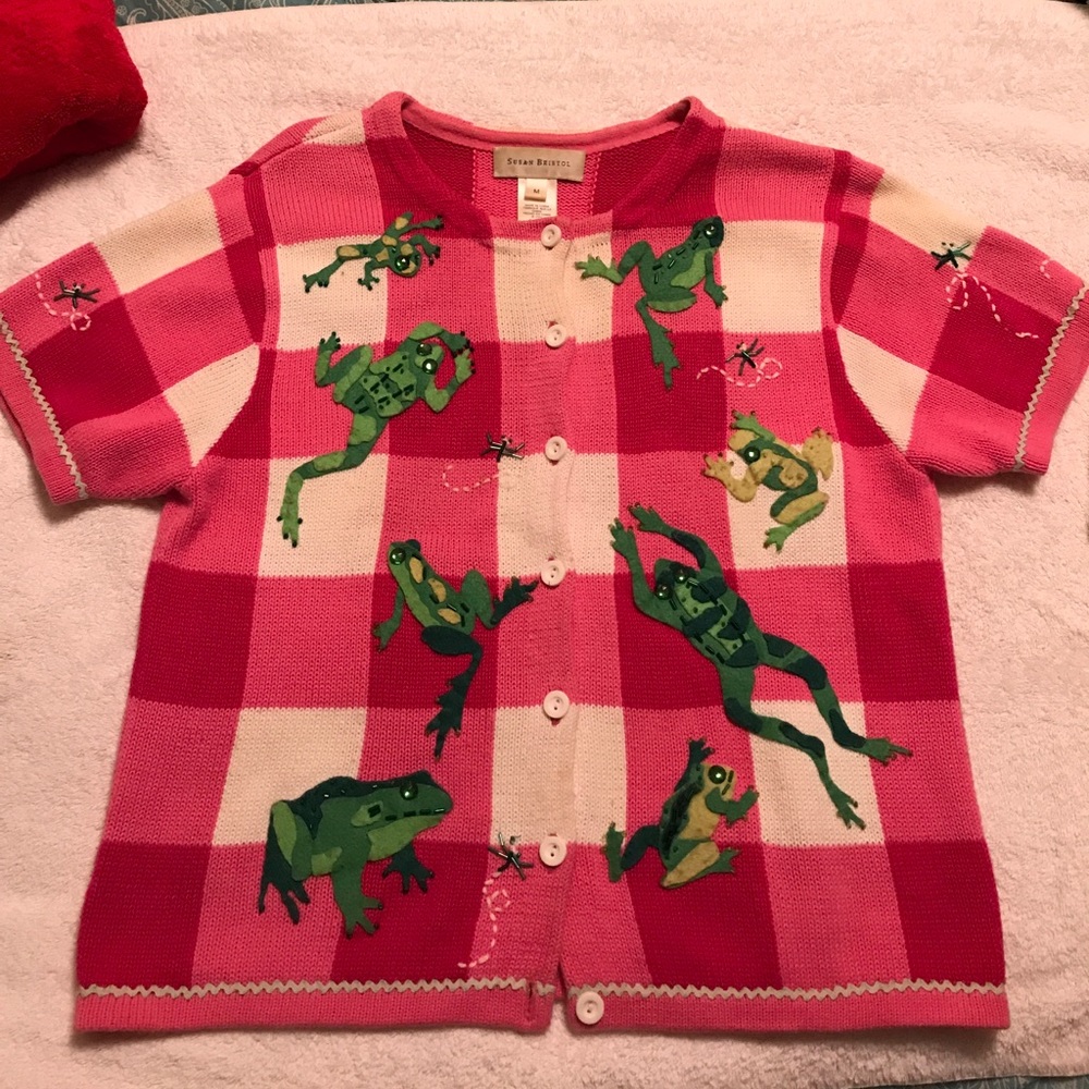 Appliqué jumping frog sweater super preppy