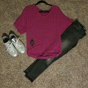 Berry and Navy Striped Shirt