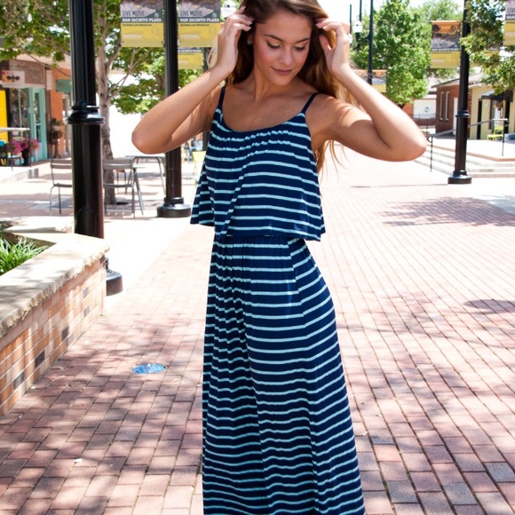 ❗️Last 1! Medium Navy Teal striped Maxi - Picture 2 of 4