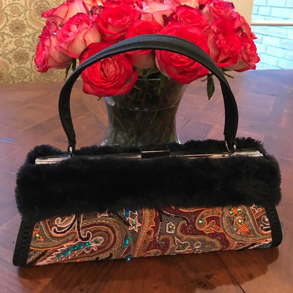 Fabulous fur and embroidered evening bag